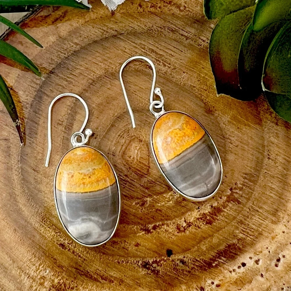 Bumblebee Jasper Earrings Bumble Bee Jasper Oval Southwest Boho New 925